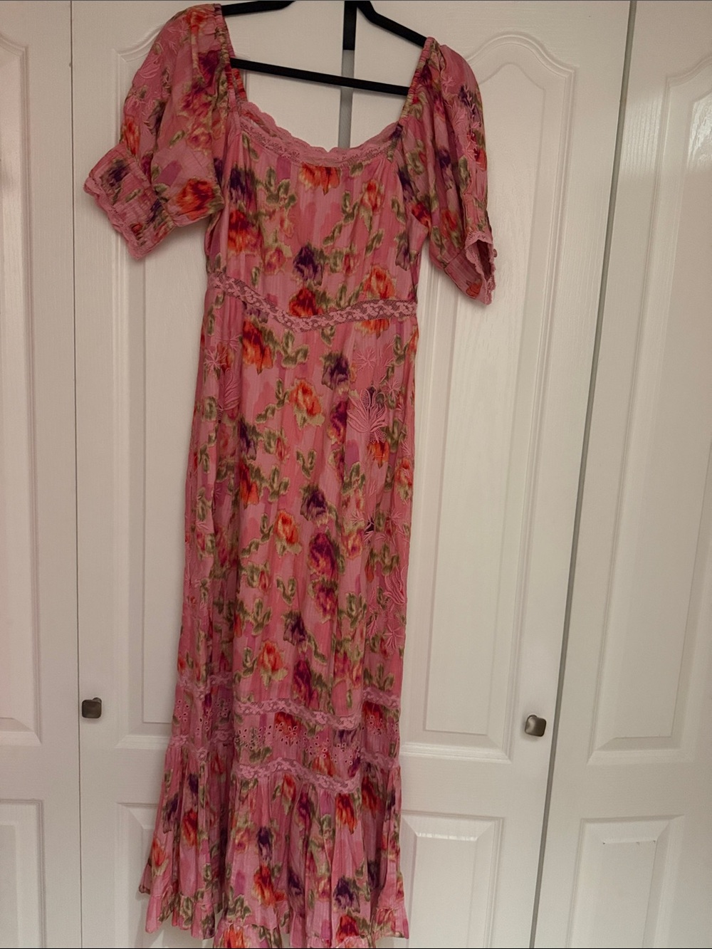 LoveShackFancy Pink Floral Puff Sleeve Maxi Dress
